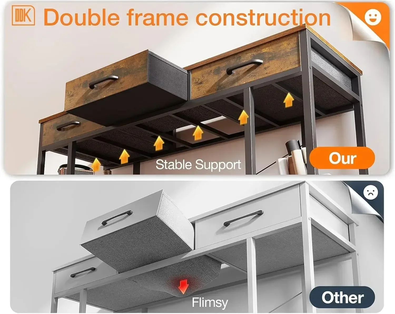 Office Small Computer Desk: Home Table with Fabric Drawers & Storage Shelves, Modern Writing Desk, Vintage, 48"x16"