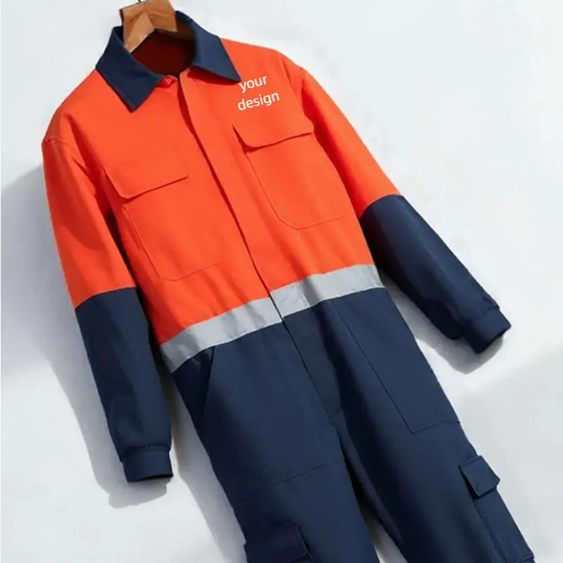 Summer Working Suit For Men One-piece Workwear Print Logo Work Clothes Welding Ship Maintenance Safety Reflective Strip Workers