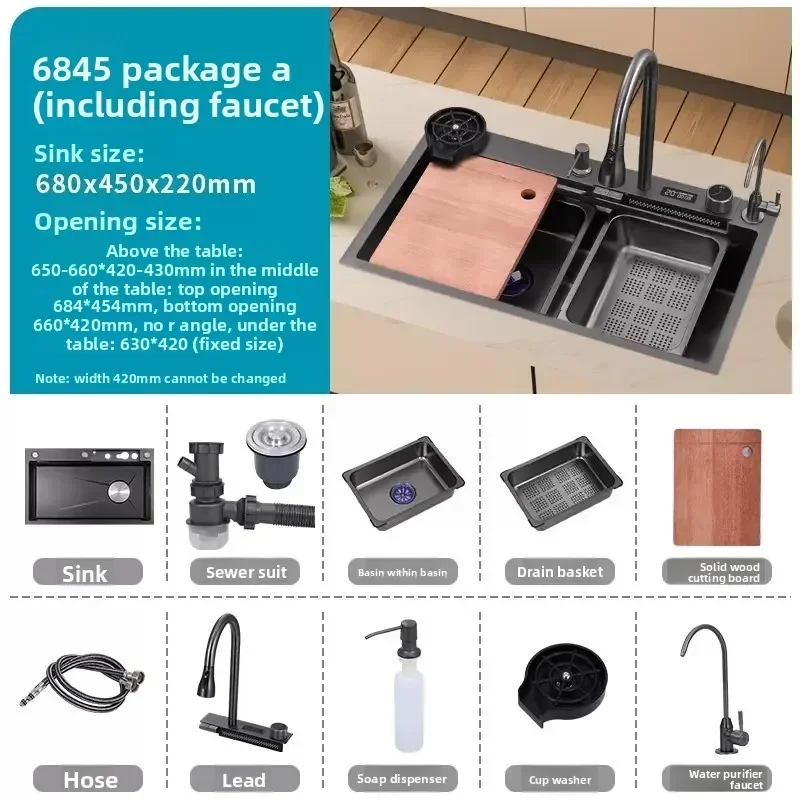 

Кухонная мойка из нержавеющей стали 304 с сотовой текстурой, утолщенная, большая, с одним отсеком для посудомоечной машины, с эффектом водопада