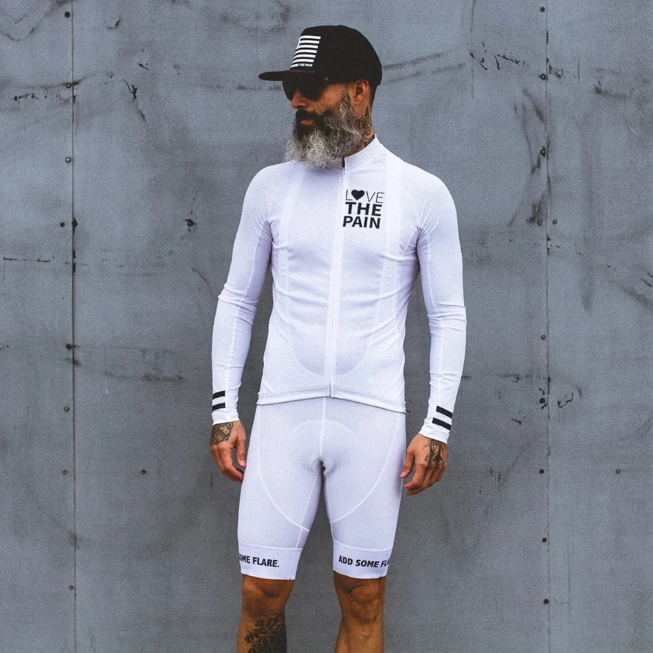 Love The Pain White Cycling Jersey Suit Usa Ciclismo Team Clothing 2022 Mens Shirt Long Sleeve Bib Shorts Road Bike Tri Suit Mtb