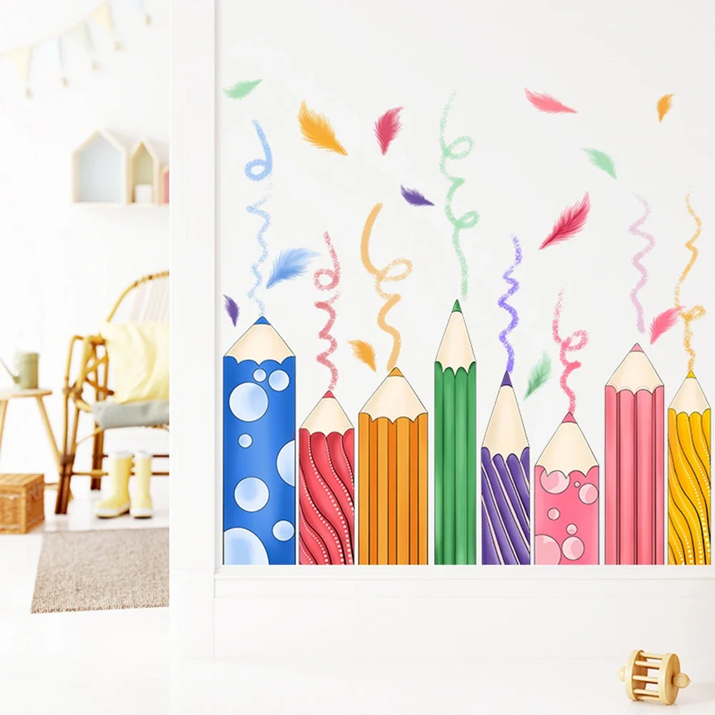 Cartoon Rainbow Crayon Wall Stickers Kids Room Bedroom Background Decoration Wallpapers Home Decor Self Stickers Nursery Decals