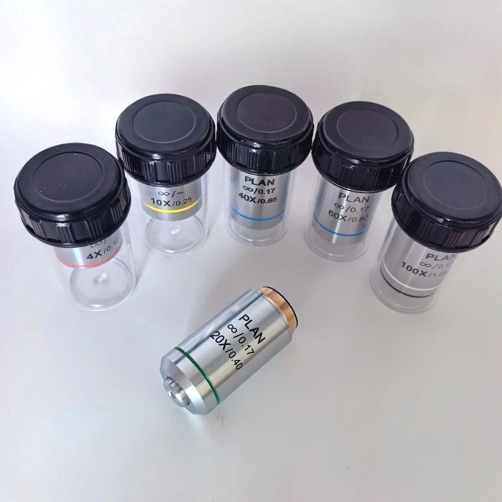 Plan Infinity Achromatic Microsocpe Objective Lens Silver Objectives 4X 10X 20X 40X 100X for Olympus Microscope RMS Thread