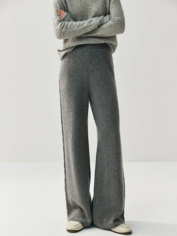 CHICUU Women's 100% Cashmere Pants Wide Leg Pants Autumn Winter Thickness Simple Casual Style Cashmere Knitted Trousers