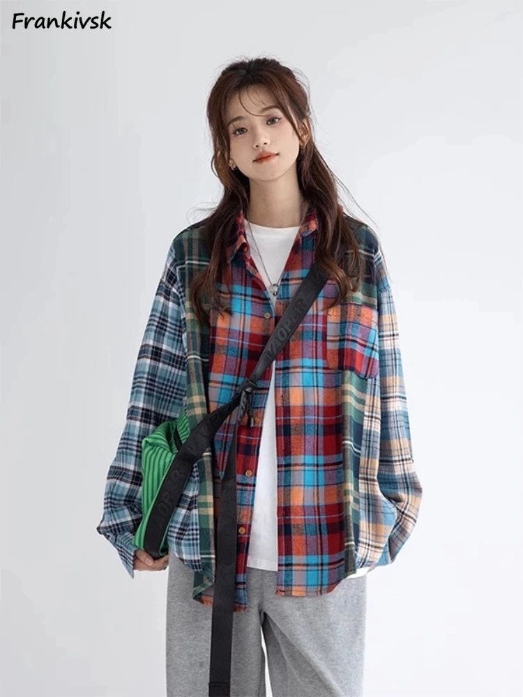 Shirts Women American Style Plaid Design Youthful Turn-down Collar All-match Popular Fashion Streetwear Charming Students Cozy