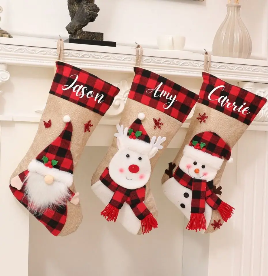 Personalised Christmas Stocking | Gnome Reindeer Snowman Gift Stockings | Personalised Stockings for Family | Letter to Santa