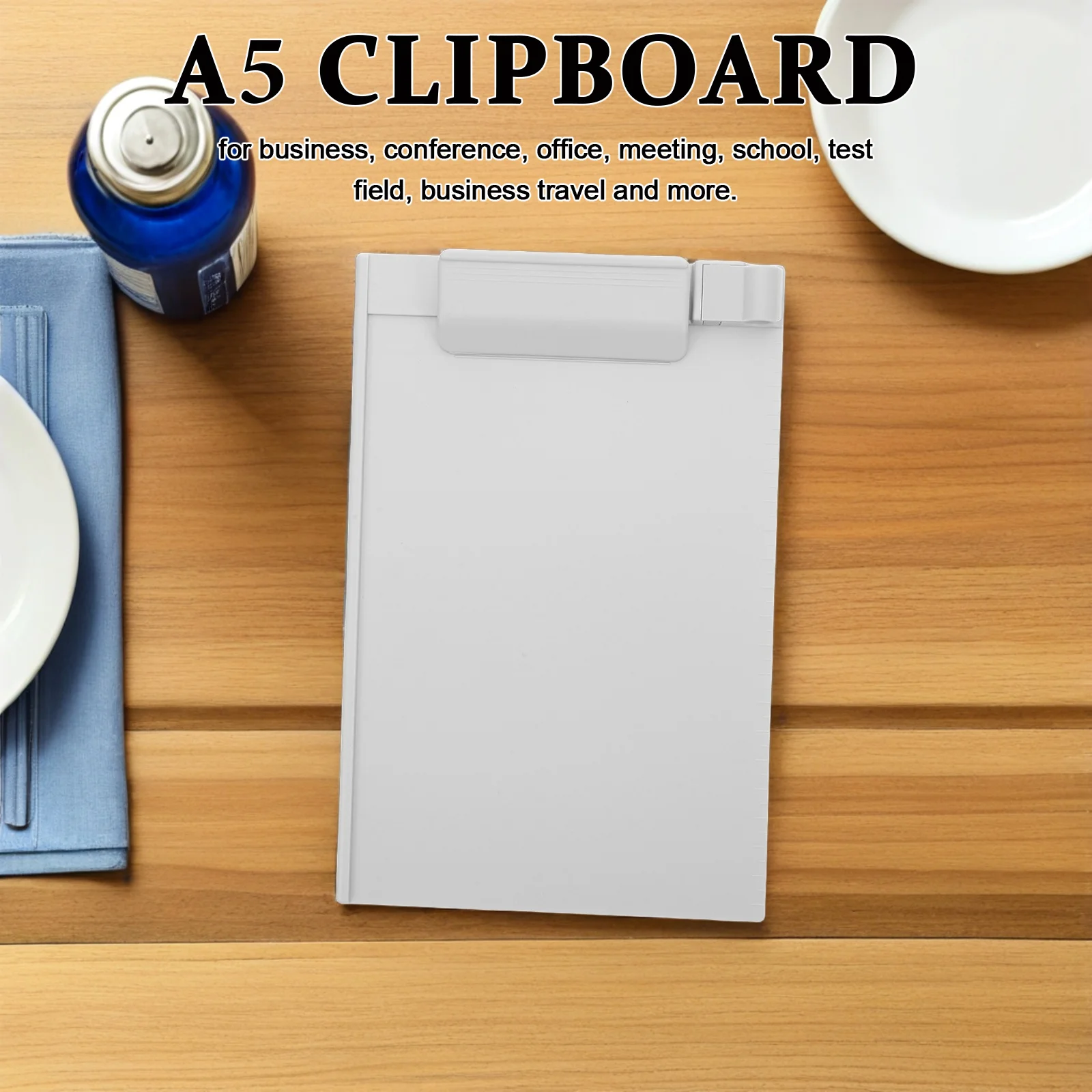 

Plastic A5 Clipboard Profile Clip Hardboard Paper Holder Writing Folders for School Classrooms Office (Grey)