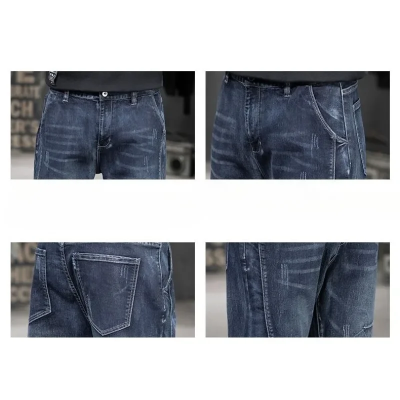 High Appearance Level Trousers Summer Thin Splicing Elastic Fattening Enlarged Jeans Men's Fat Men's Loose Straight Trousers New