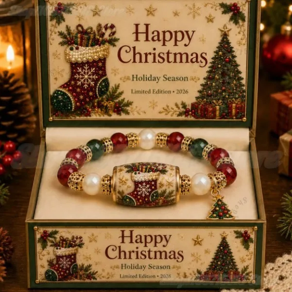 2026 Christmas Magic Collection Bracelet, Stretch Beaded Bracelet with Santa Tree Reindeer Stocking Charms for Party Favors