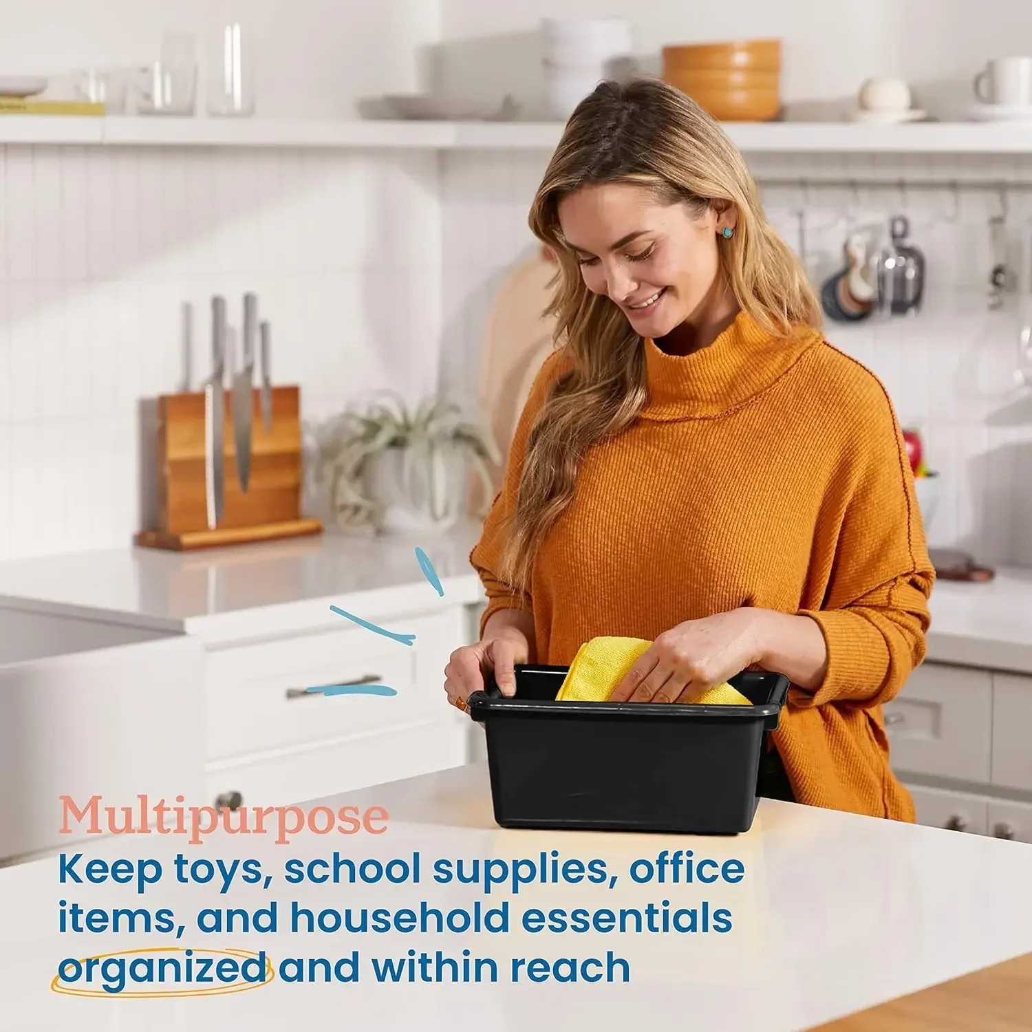 Scoop Front Storage Bin, Multipurpose Organization, Black, 30-Piece