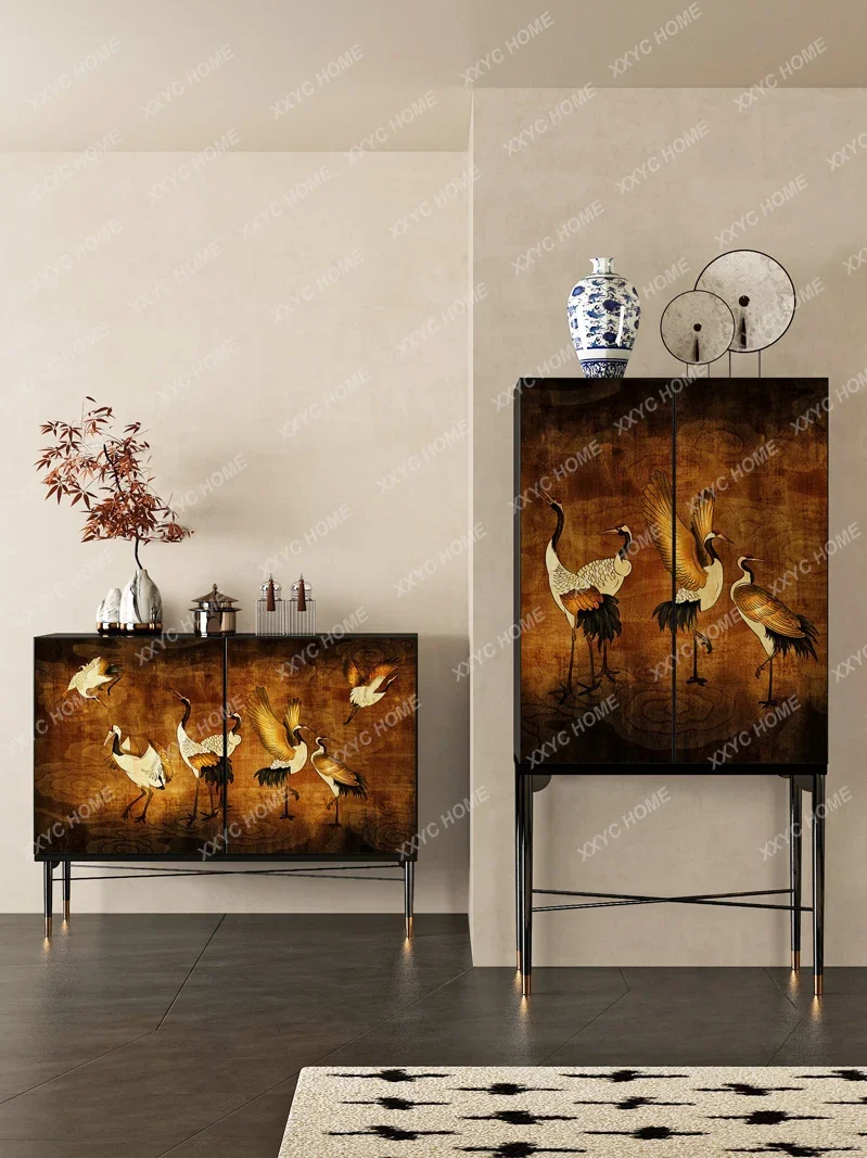 High-Leg Wine Cabinet Entrance Cabinet Sideboard Aisle Painted Curio Cabinet Crane Chest of Drawers