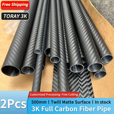 2pcs 500mm Length Carbon Fiber Tube High Hardness Composite Material 3K Twill Matte OD4-60mm Pipes for Plant Protection Aircraft