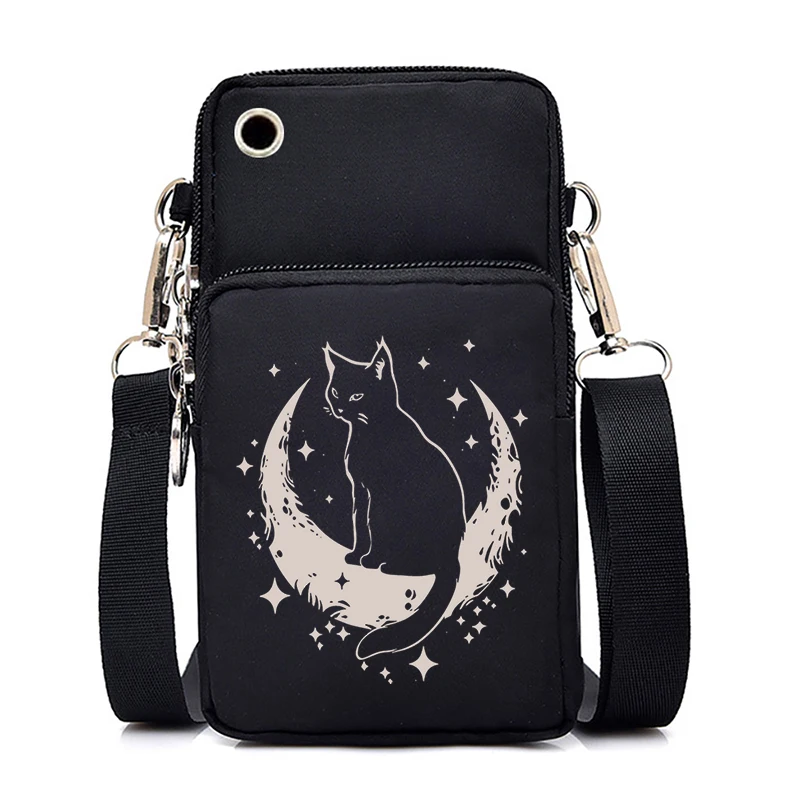 Psychedelic Cat Small Crossbody Bag Women Men Gothic Fashion Zipper Shoulder Bag Purse Punk Grunge Kitten Mini Mobile Phone Bag