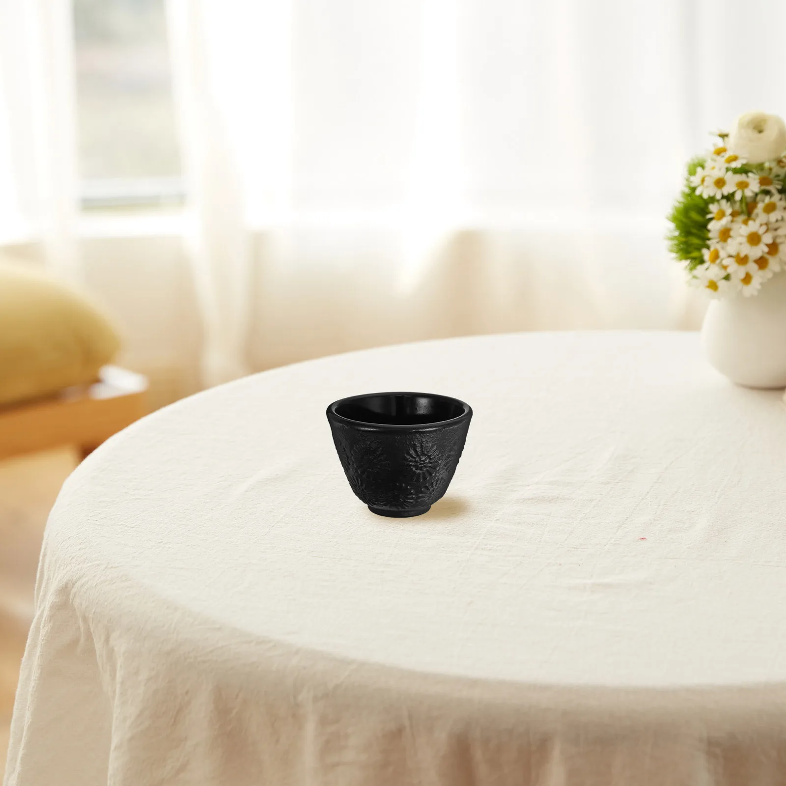 

80Ml Cast Iron Tea Cup Black Japanese Vintage Style Sunflower Design Long Heat Retention for Home Office Tea House Use