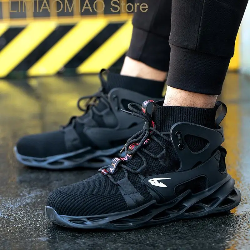 Big Size Work Sneakers Safety Shoes Puncture Proof Anti-Smashing Round Steel Toe Non-Slip Mesh Ankle Boots Breathable Fashion