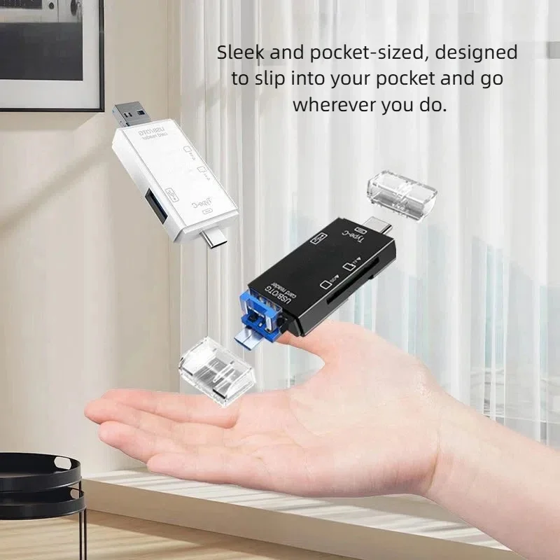 6-in-1 USB C Card Reader - High-Speed Data Transfer for SD, TF, USB Drives, Cameras & Dash Cams