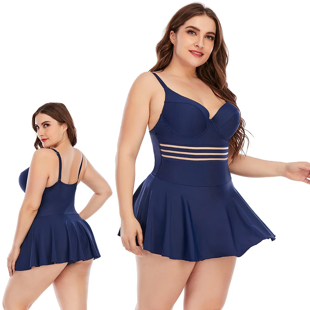 Plus Size Women Tankini Swimwear Push Up Swimsuit V-neck Black Blue Red One Piece Bathing Suit Large Swim Dress Tankinis L-3XL