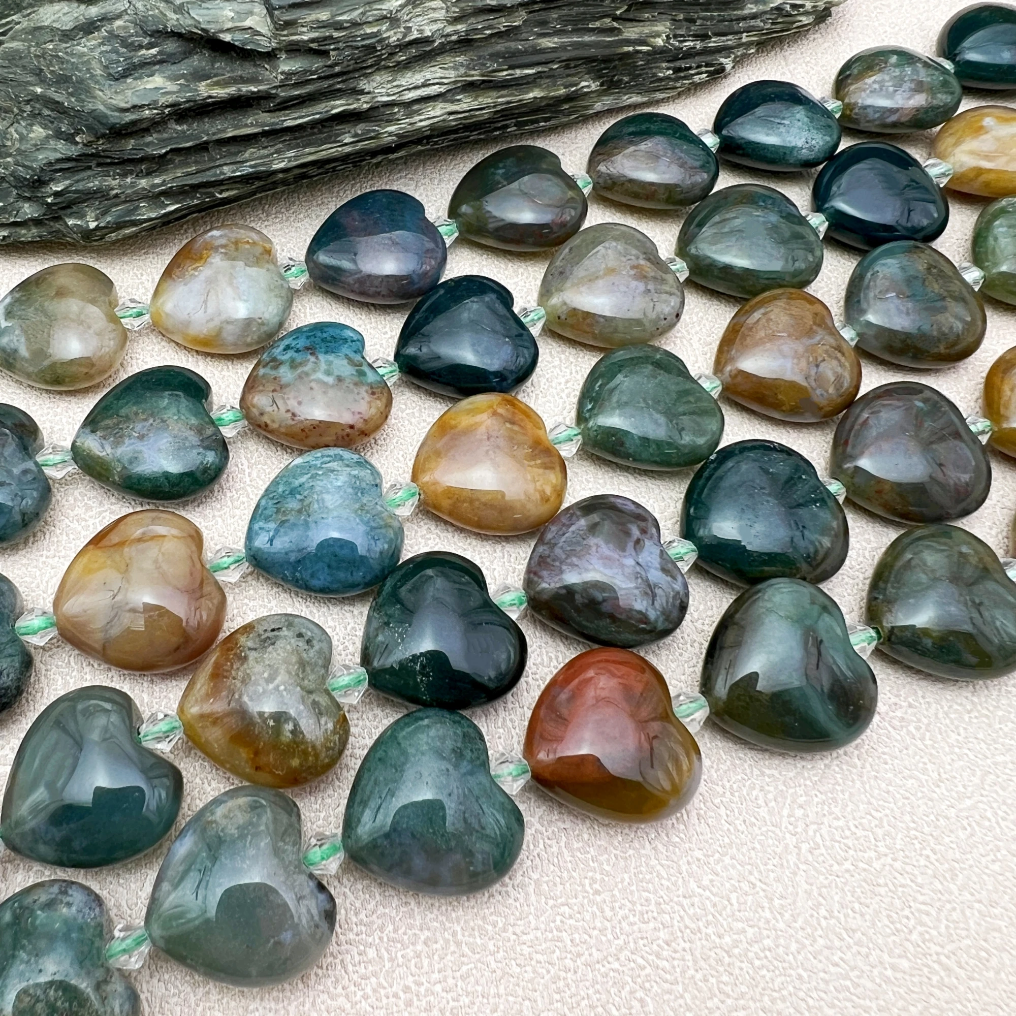 20MM 17PCS Heart Shape Natural Indian Moss Agates Space Beads For DIY Jewelry Making MY250932