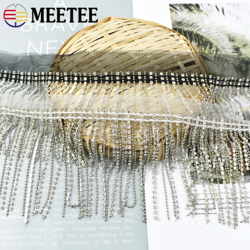 2/4/10Yards Meetee 9cm Rhinestone Diamond Chain Tassel Beaded Fringe Lace Ribbon Apparel Underwear Decor Tassels DIY Accessories