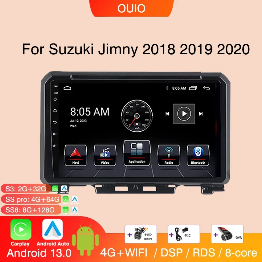 8GB+128GB Android 13 radio For Suzuki Jimny 2018 2019 2020 Car stereo Multimedia Player Carplay Auto GPS Navigation 2DIN NO DVD