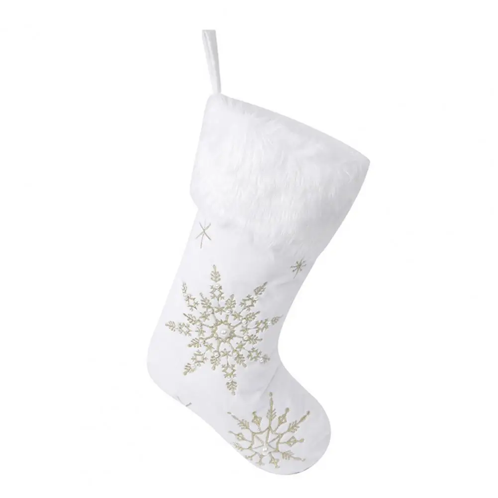 Strong Durable Christmas Decoration Snowflake Embroidered Stockings with Plush Edge Festive Home Decor Gift for Xmas