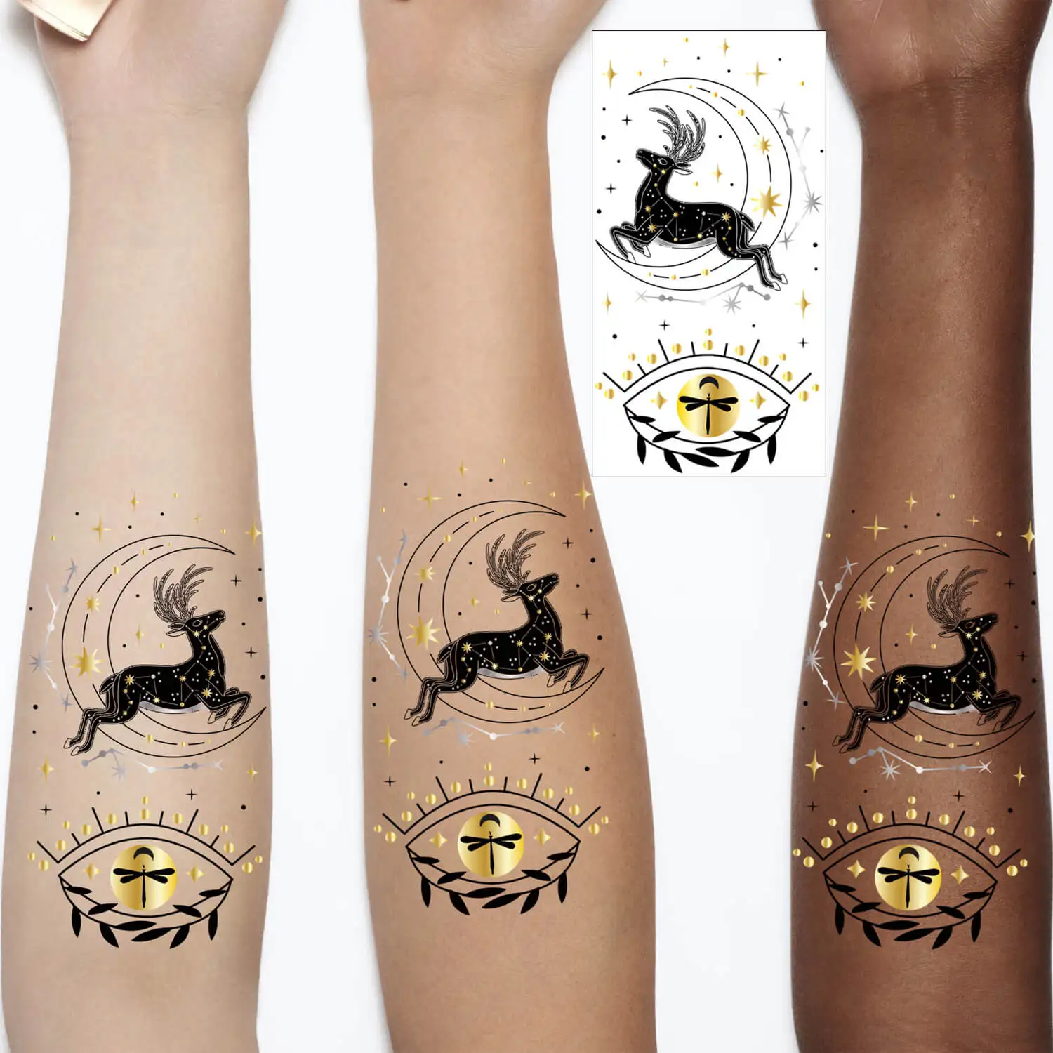 Glaryyears Metallic Gold Temporary Tattoo, 18-Pack Long-lasting Fake Tattoos, Small Size Variety Pack Realistic Tattoos