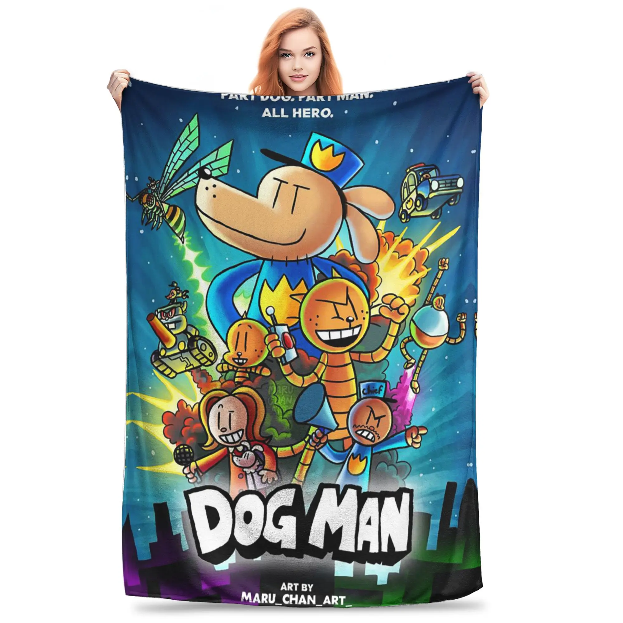 Flannel Throw Blanket Dog Man Dogman Movie Comic Cartoon Warm Plush Blankets Soft Bedspread for Living room Home Travel Couch