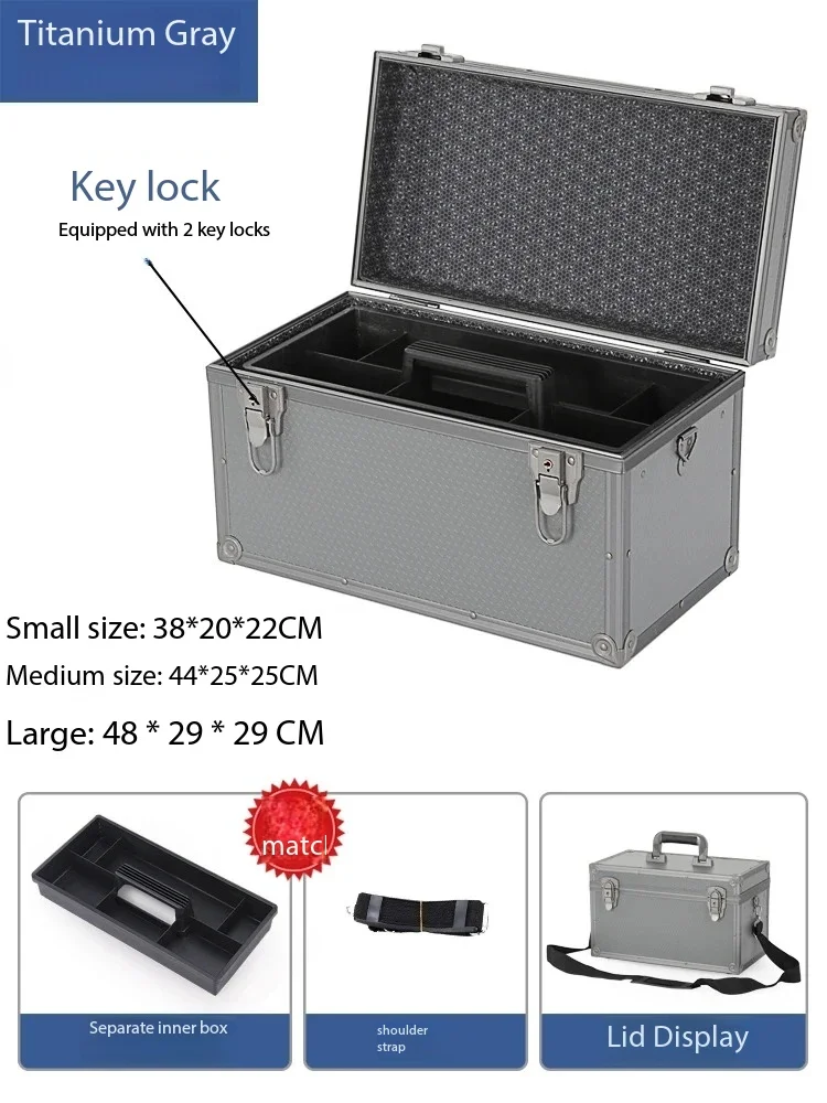 2-Lock Portable Storage Box - Multi-Layer Aluminum Tool Organizer with Dividers for Workshop & Garage