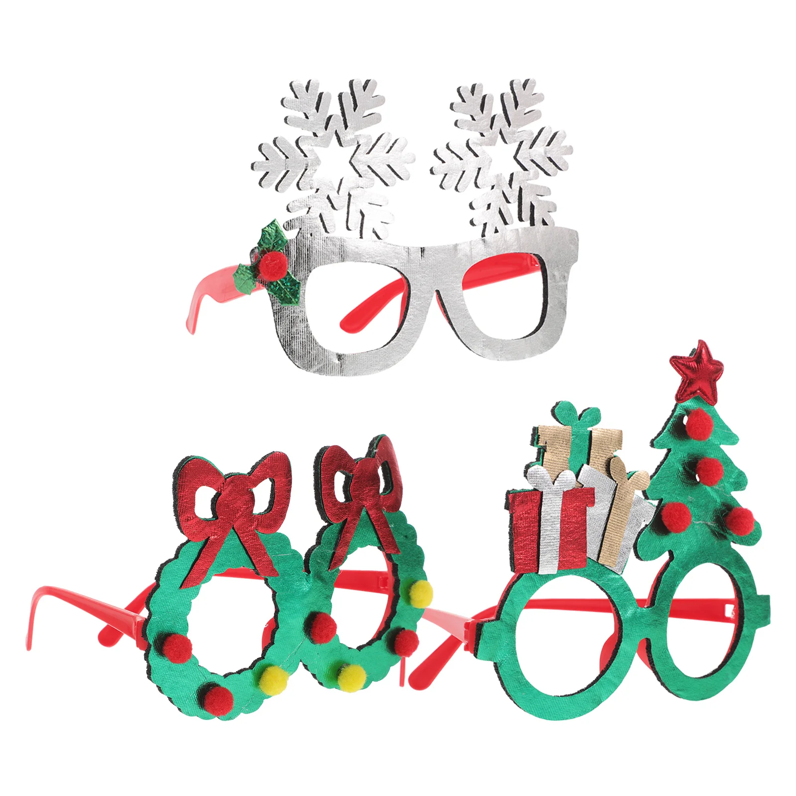 

3Pcs Christmas Party Glasses Festive Snowflake Christmas Tree Frames Holiday Eyewear New Years Eve Party Favors Supplies