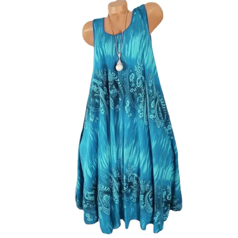 Vestido de fiesta suelto con estampado Floral para mujer, moda de verano para mujer, cuello en U, Maxi vestido largo de fiesta para playa, LRFZ-6850