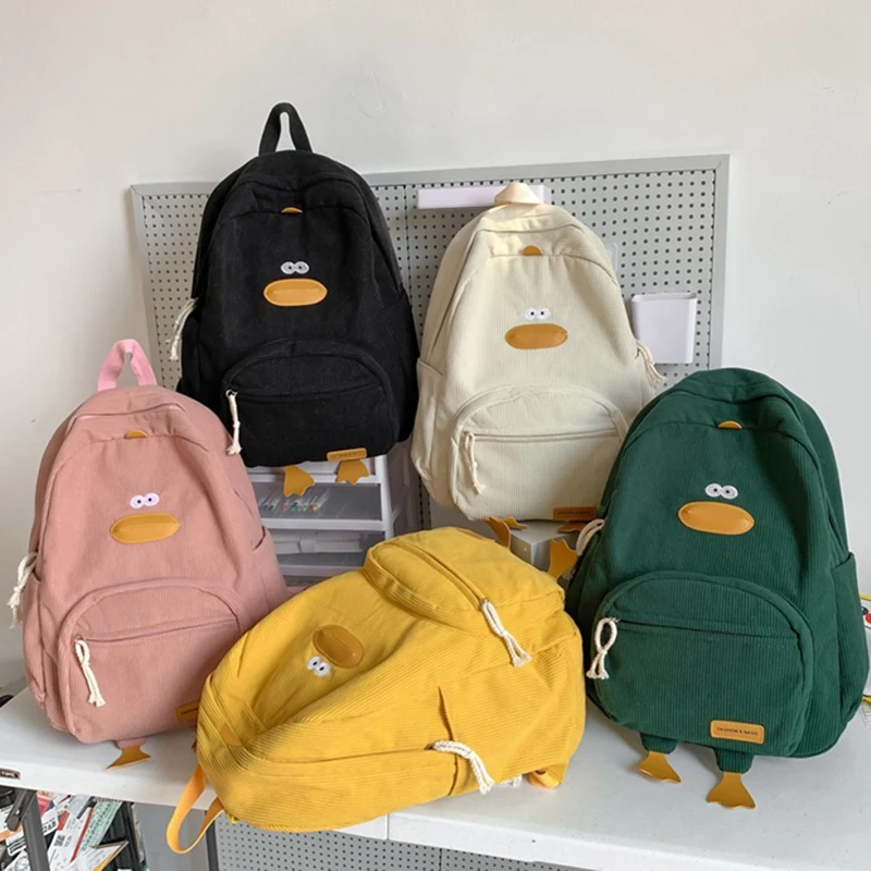 

Corduroy Duck Backpack Large Capacity Boys and Girls Cartoon Schoolbag Kawaii Laptop Backpack Adjustable Strap Rucksack