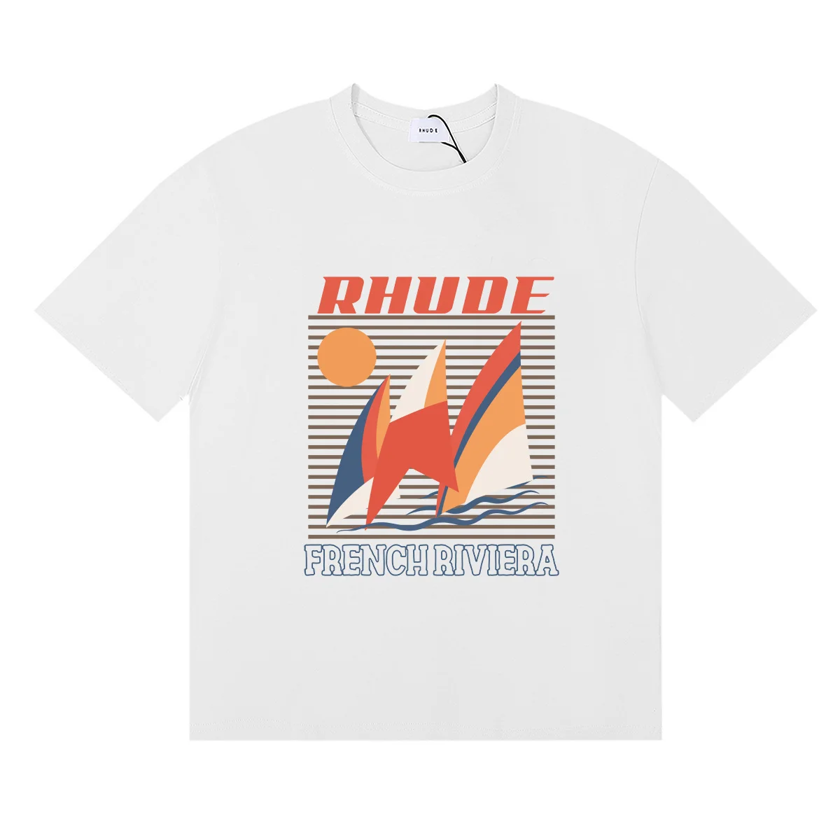 American Style Retro Sailing Short Sleeve round Neck Pure Cotton Loose Fit T-Shirt Youth Trend City Walk Daily Wear Street Style