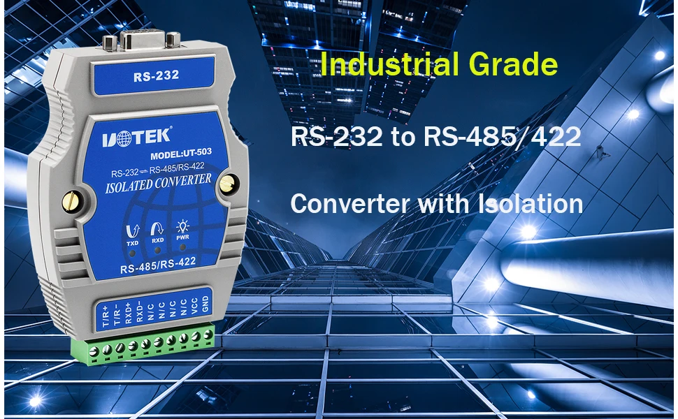 محول صناعي RS232 إلى RS485 RS422 مع عزل DB9 موصل سالب محول مسلسل ESD وحماية من زيادة التيار UT-503