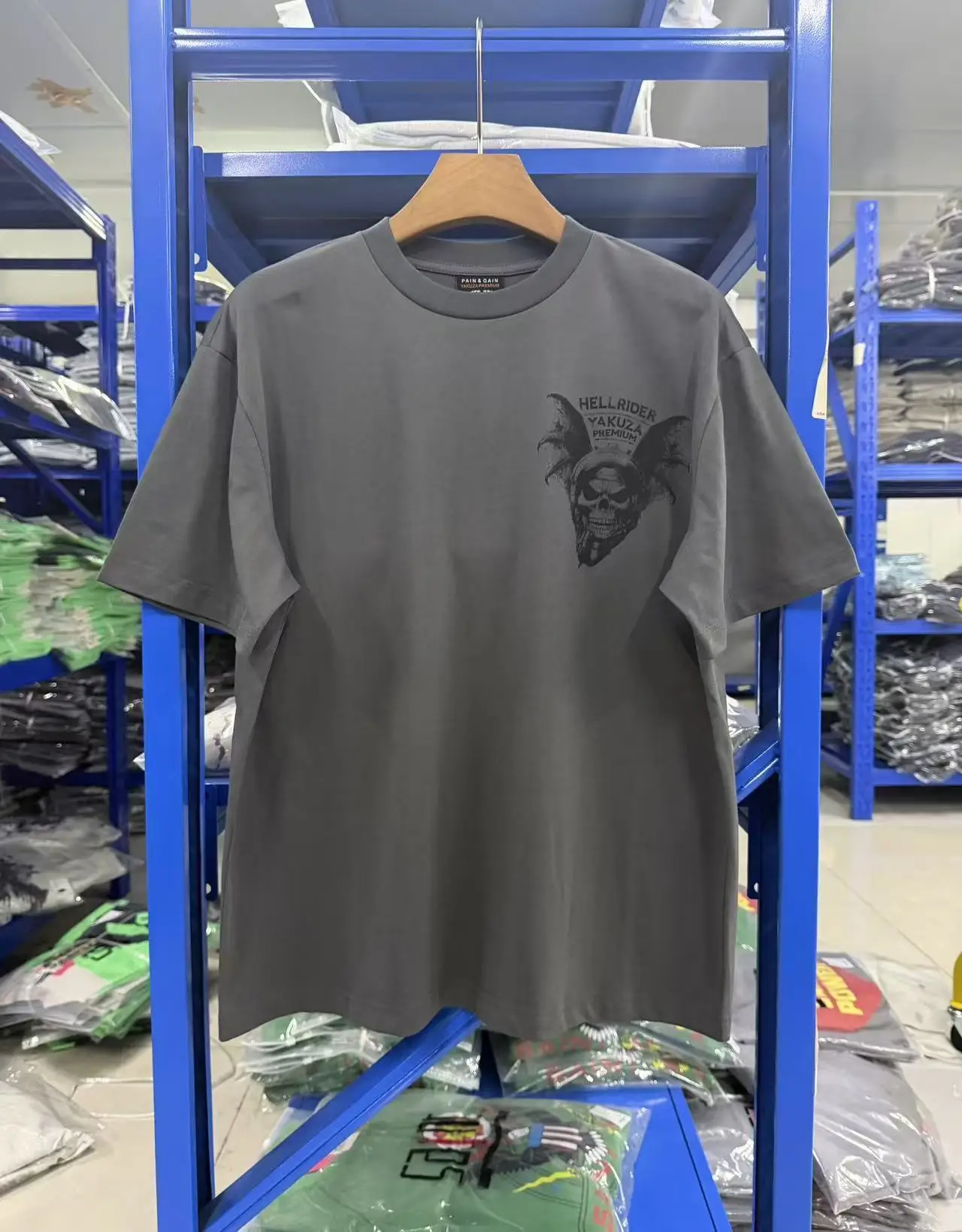 Washed Yakuza Premium Bat Skull Printed Short Sleeve Yellow Wings T Shirt For Men Women High Quality Tee Tops T-Shirt