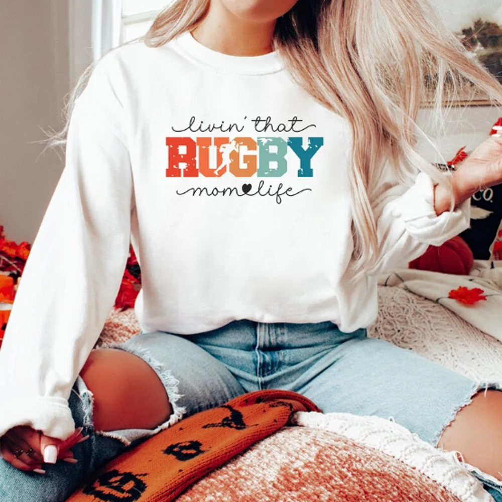 Retro Rugby moletom para a mãe, Match Day Tops, Colagem Jogando, Equipe Temporada, Esportes, Fã de escola, Pulôver Dia das Mães, Presente de Aniversário