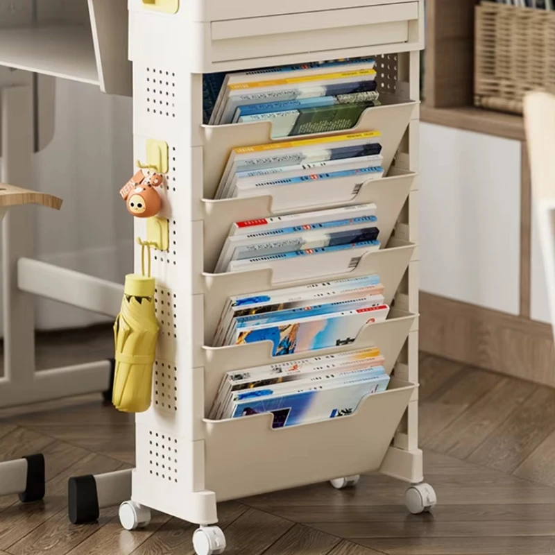 Mobile Bookshelf with Wheels Student Desk Organizer Office Book Storage Stand Layered Floor Standing