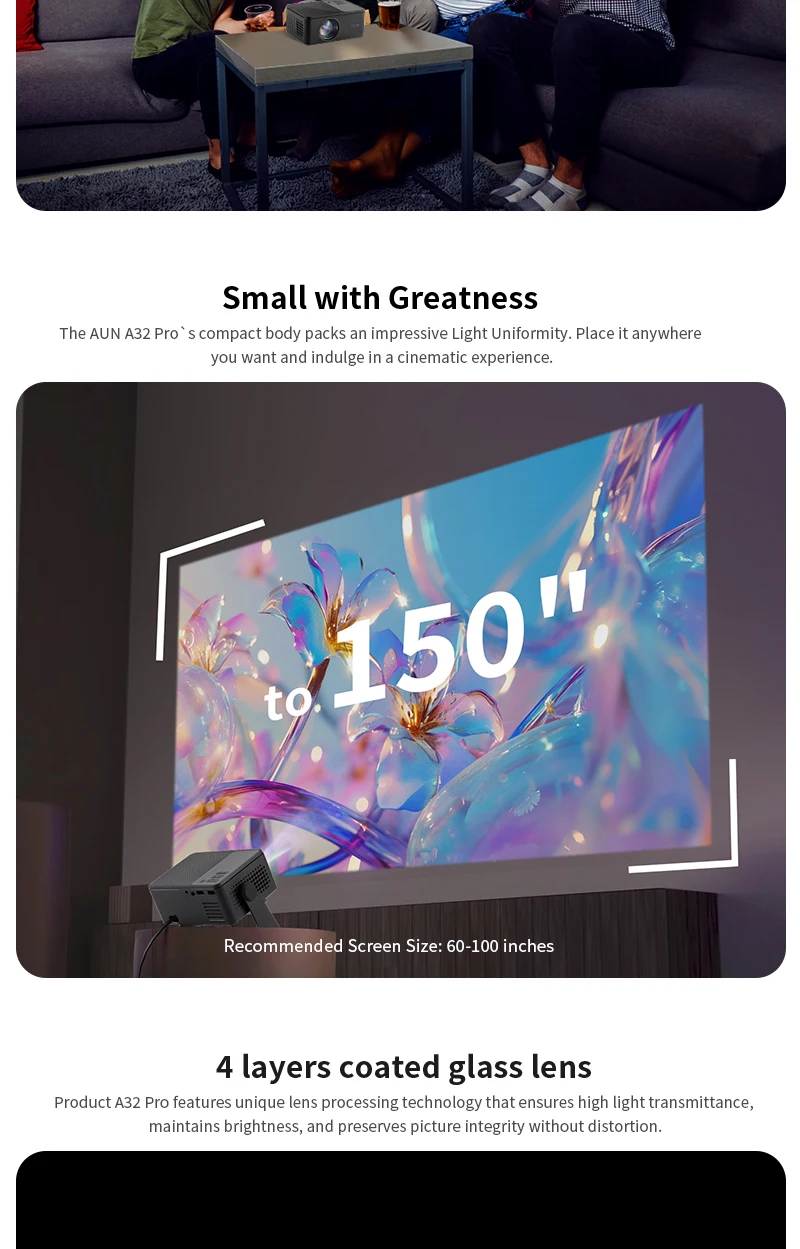 AUN A32 Pro Android 14 Projektor Tragbares Heimkino MINI LED-Projektor 3D WIFI für Telefon Computer 4K Video 1080P Film – Detail 6