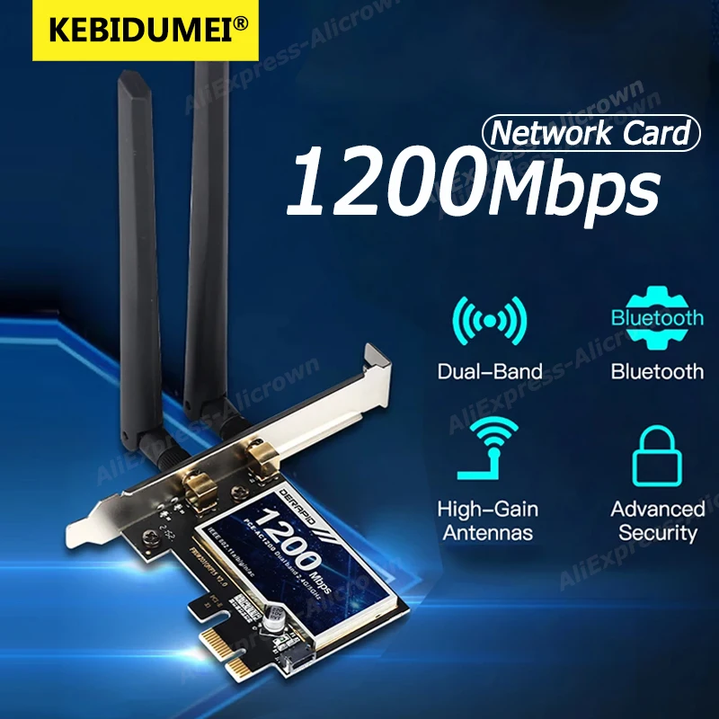 

WiFi 5 PCI-E Wireless Adapter AC1200 Network Card Dual Band 2.4G/5GHz 802.11AC For Bluetooth 4.2 PC Desktop Windows 7/8/10/11
