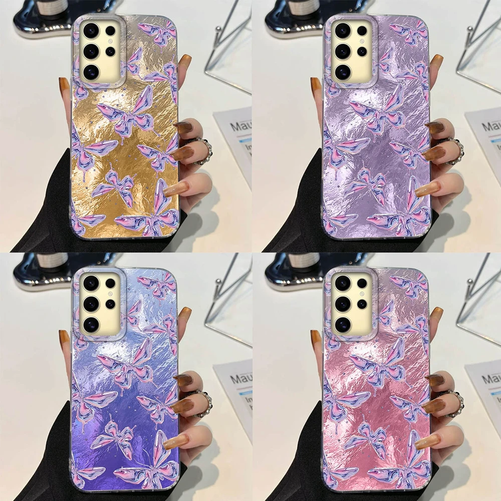 

Purple Butterfly Pattern Girls Women Texture Phone Cases For Samsung Galaxy S26 S24 S25 Ultra Plus S22 S23 FE S22 S21 20 Cover