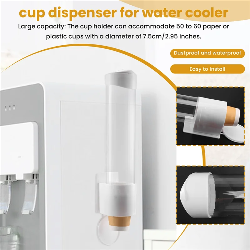 

FBIL-Cup Dispenser, Cup Holder Fits 3Oz - 7Oz Flat Bottom Or Cone Cups Water Cups Dispenser Wall Mounted Bathroom