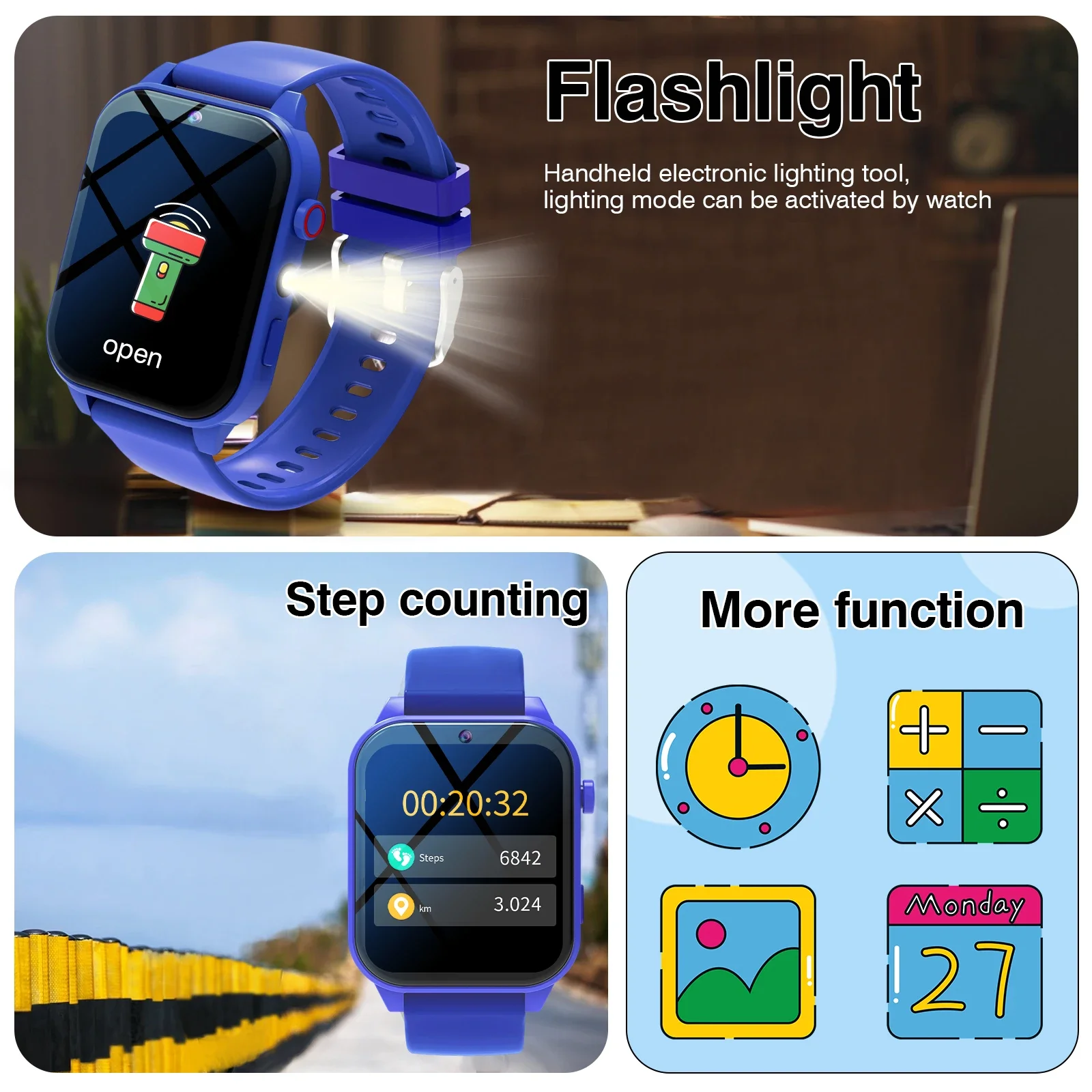 Kids Games Smart Watch 18 Games Camera Waterproof Flashlight Sleep Monitoring For Birthday Holiday Gift Boy Girl Children