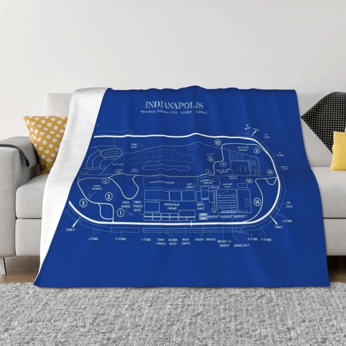 

Indianapolis Motor Speedway (White Stencil-No Background) Throw Blanket Flannels Luxury St Stuffeds Flannel Fabric Blankets