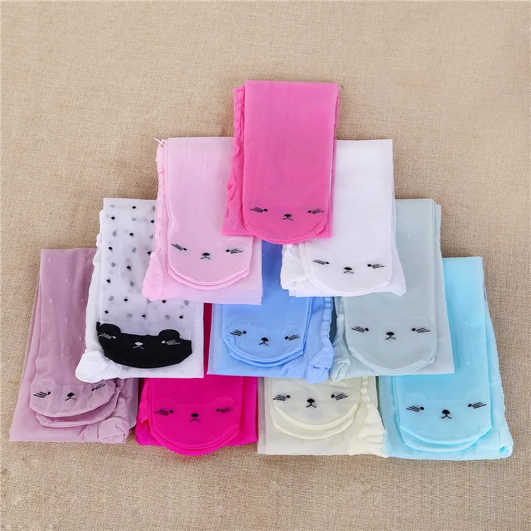 1 Pairs of Children Girl's Bow Thin Summer Sheer Patterned Tights White Pink Salmon Navy Blue Transparent Kid Pantyhose