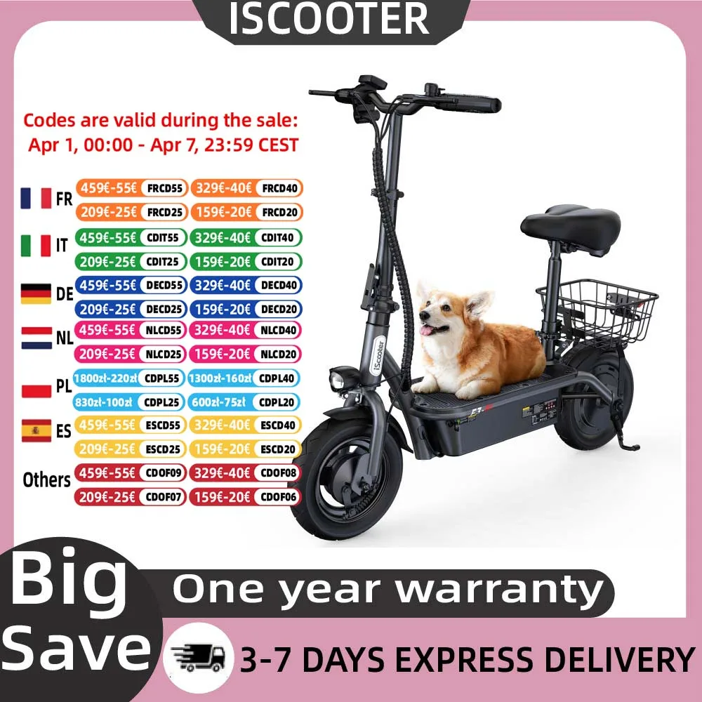 Trottinette électrique pour adultes ISCOOTER F3, moteur 1000W, batterie 48V13AH, pliable, pneus tubeless de 10 pouces