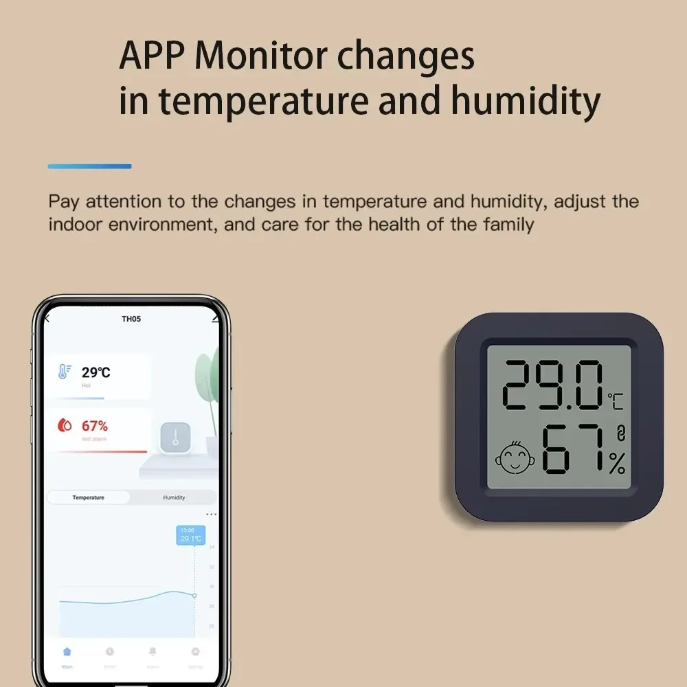 Tuya Mini Bluetooth Temperature Humidity Sensor Mini LCD Screen Smart APP Remote Voice Control Google Thermometer Hygrometer