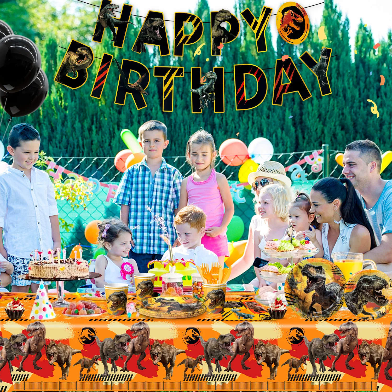 Jurassic World Birthday Decorations Tableware,127pcs Jurassic World Party Decorations Set - Party Plate CupsTablecloths etc