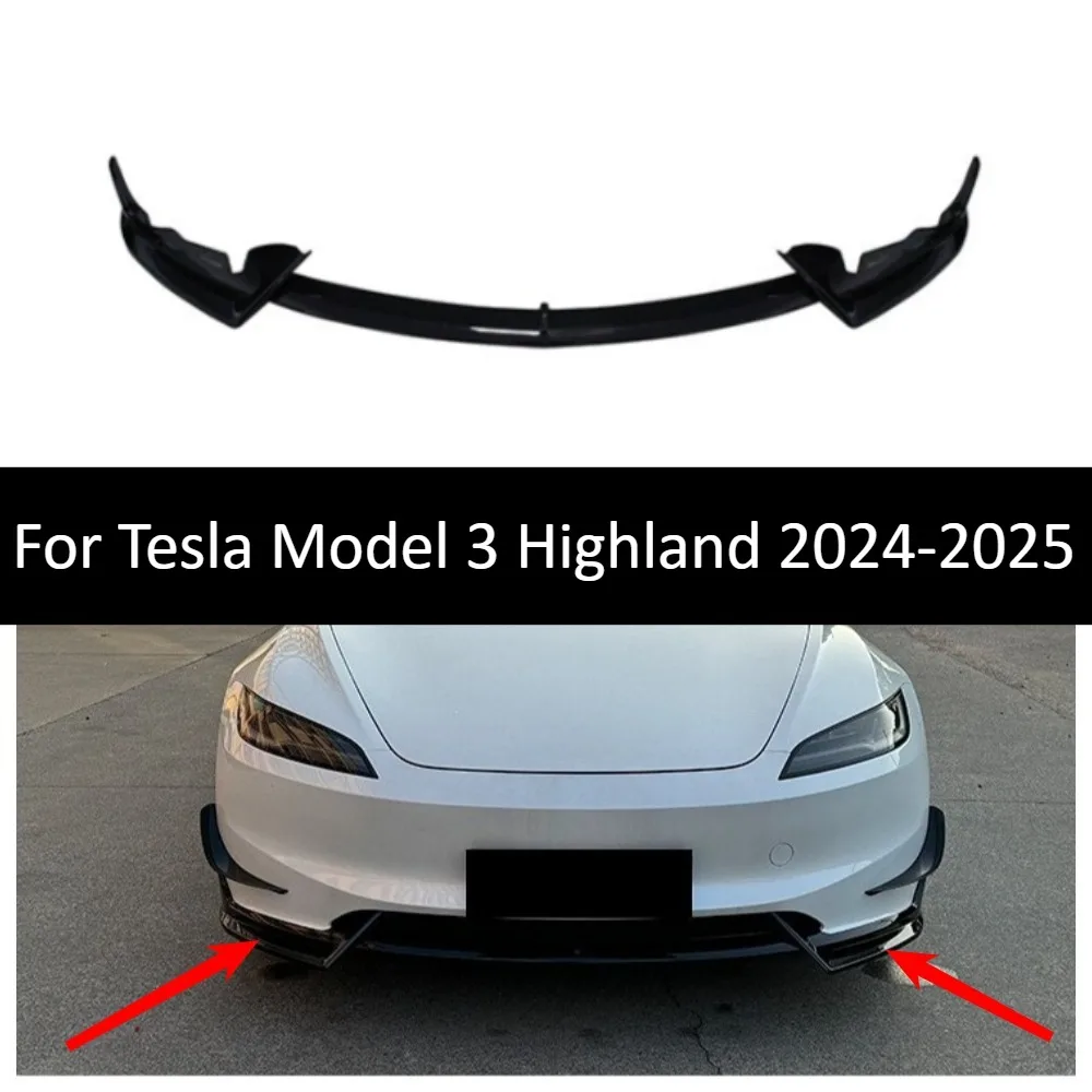 Front Lip Spoiler For Tesla Model 3 Highland 2024-2025 Front Bumper Splitter Decor Trim Exterior Tuning Auto Accessories Styling