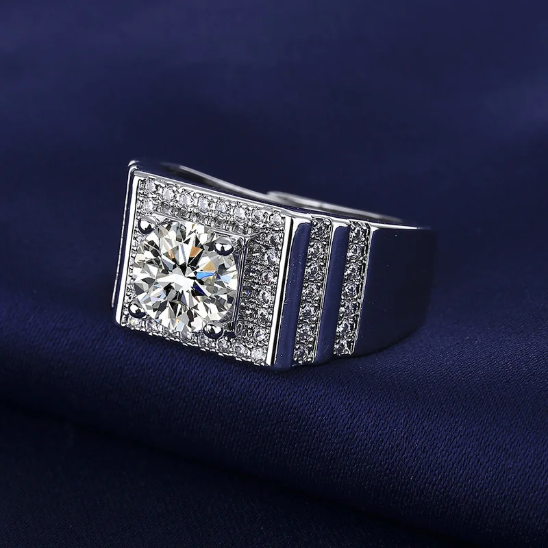 Punk-style minimalist drop-shaped 2-carat men's ring in S925 sterling silver jewelry.