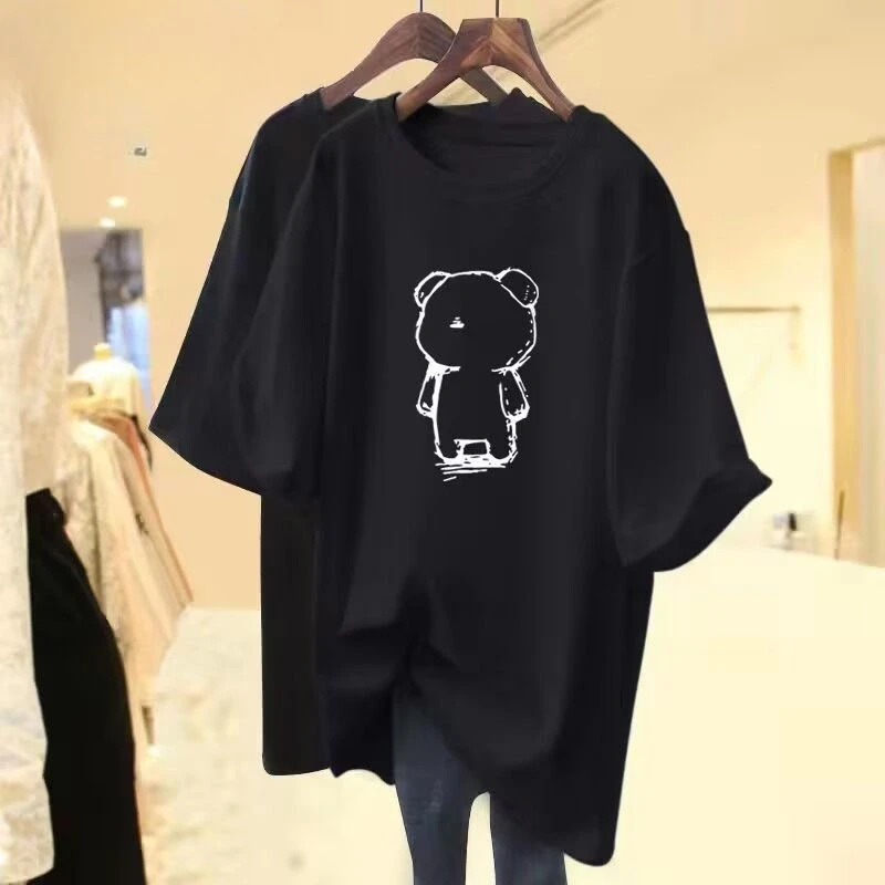 Cartoon Bear Cotton Printed Summer Fashion Women's T-shirt Kawaii Casual Fashion Short Sleeve Loose Street Sports T-shirt Top
