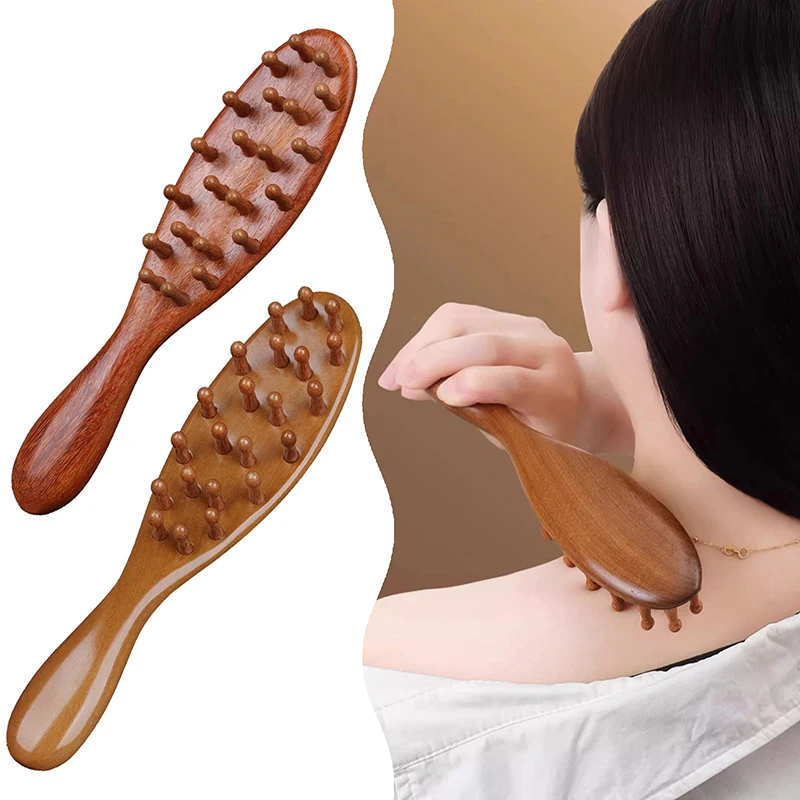Head Scalp Meridian Comb Natural Sandalwood Long Handle Body Comb Multifunction Insert Teeth Wooden Massage Comb 22 Nails