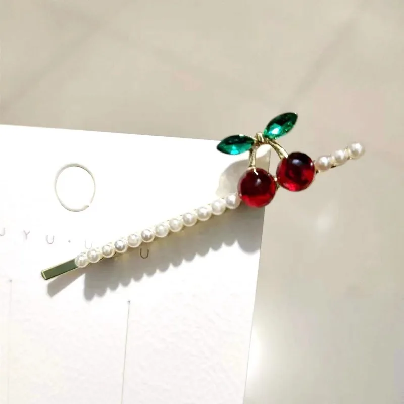 Cute Cherry Mini Grab Hair Claw Small Bow Hairpin Hair Clip Clasp Crystal Rhinestone Pearl Girls Jewelry Kids Hair Accessories